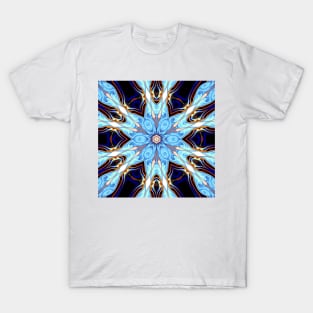 Psychedelic Mandala Flower Blue Orange and White T-Shirt